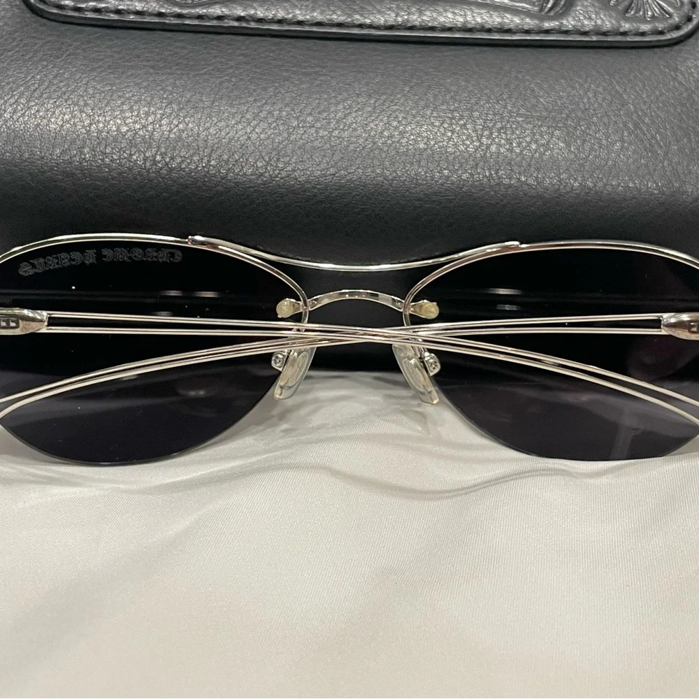 CHROME HEARTS Vintage NWOT Sterling Silver Blue Wire Frame Metal Logo Sunglasses - Picture 6 of 13